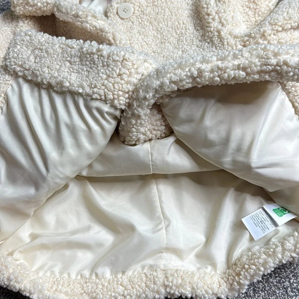 Crewcuts Cream Teddy Sherpa Button Up Jacket Size Large